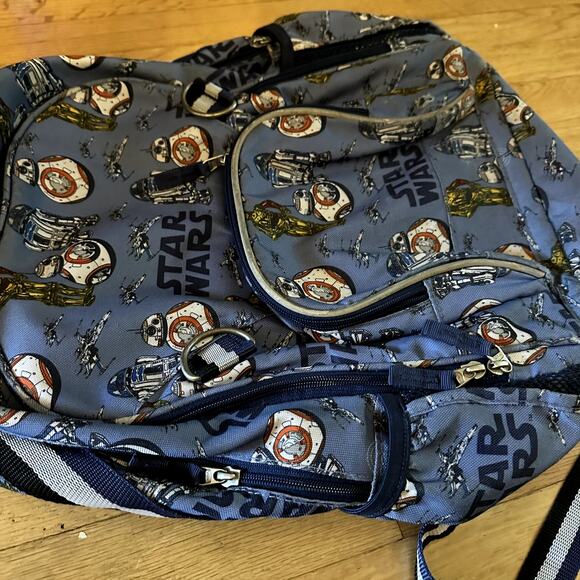 Pottery Barn Kids Star Wars Backpack Blue Droids Large Bag BB8 R2-D2 C3P0 School - Picture 5 of 10